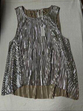 Anthropologie Silver Metallic Pleated Tank with Gold Lining